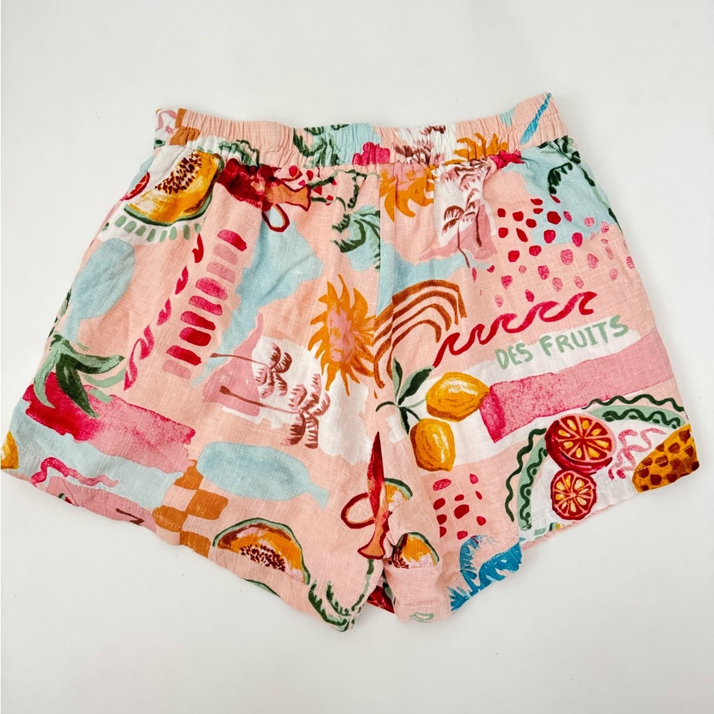 Paper Heart Fruit Print Linen Rayon Shorts Pink Multicolor High Waist Cruise S - Picture 8 of 8